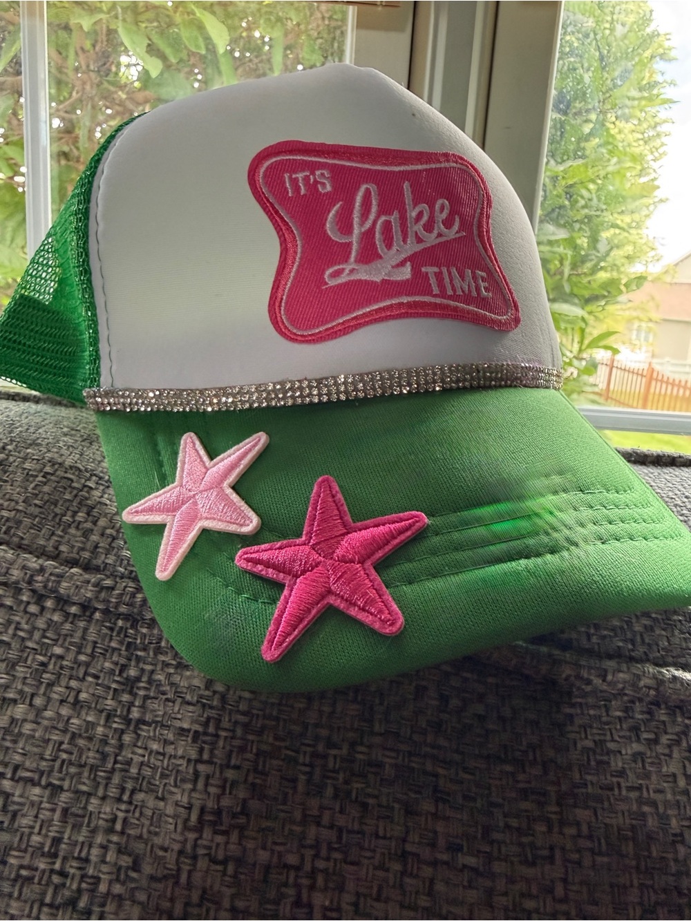 It's Lake Time Green & White Trucker Hat with Pink Accents New! - Picture 3 of 5